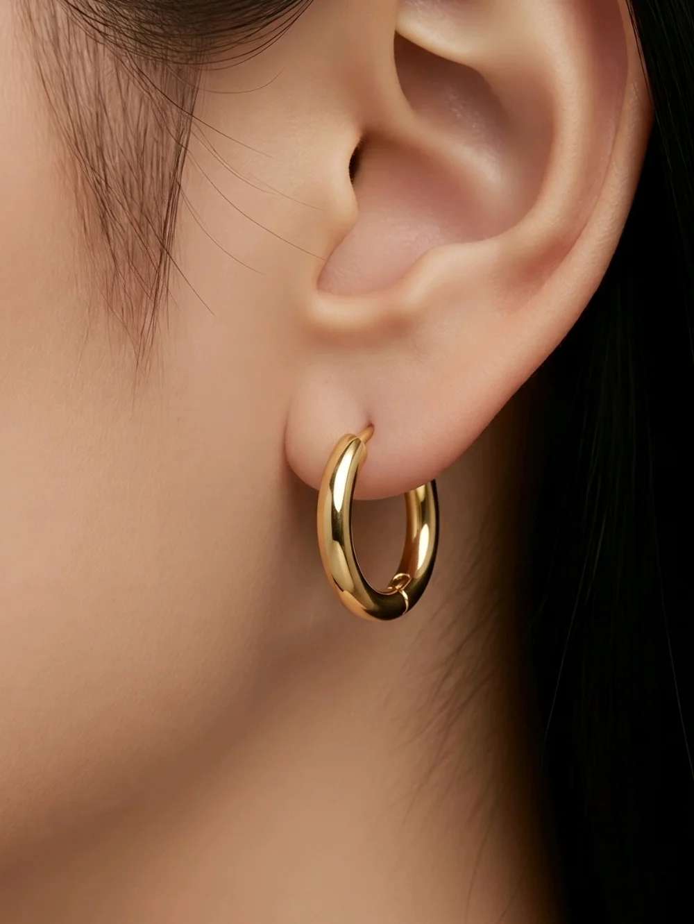 Gold Hoop Earrings 17mm 18K Plated Stainless Steel Hinged Hoops Everyday Chic